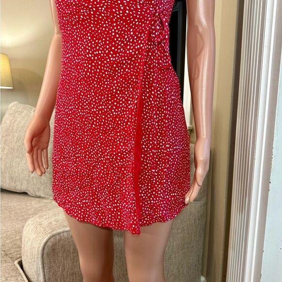 Silk blend Red Polka Dot Wrap Dress - Picture 4 of 16